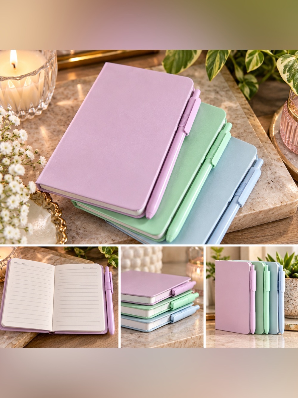 3 Pack Mini Lined Notebooks with Matching Pens Pastel Pocket Journals New